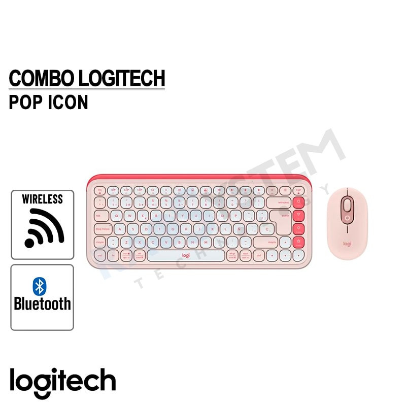 Combo Teclado Logitech + Mouse POP ICON Rosado Bluetooth / Wireless Combo Teclado Logitech + Mouse POP ICON Rosado Bluetooth / Wireless