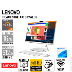 AIO Lenovo IdeaCentre 3 27ALC6 27" FHD IPS AMD Ryzen 7 7730U 2.0/4.5GHz 16GB DDR4-3200 con Windows 11