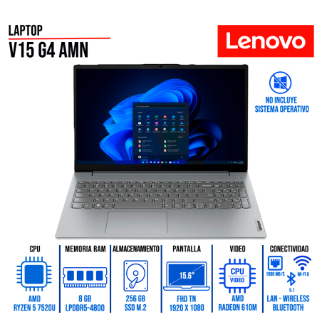 Laptop Lenovo V15 G4 AMN 15.6" FHD AMD Ryzen 5 7520U 8GB-LPDDR5