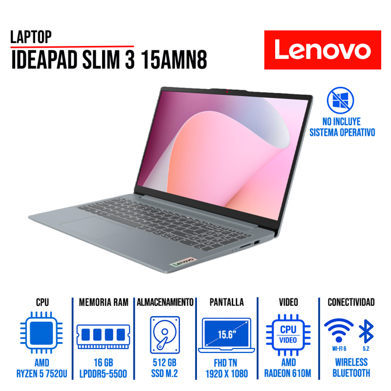 Laptop Lenovo IdeaPad Slim 3 15.6" FHD Intel Core i5-12450H 8GB-LPDDR5