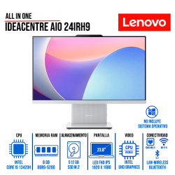 AIO LENOVO IDEACENTRE 24IRH9, 23.8" FHD IPS, INTEL CORE I5-13420H, 8GB DDR5, 512GB SSD M.2 SIN SISTEMA OPERATIVO