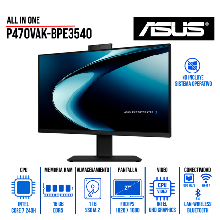 AIO ASUS P470VAK-BPE3540 27" FHD IPS, CORE 7-240H, 16GB DDR5, 1TB SSD SIN SISTEMA OPERATIVO