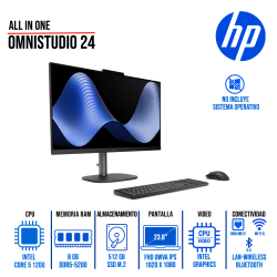 AIO HP OMNISTUDIO 24-CU0053LA 23.8" FHD UWVA IPS, INTEL CORE 5 120U, 8GB DDR5, 512GB SSD M.2 SIN SISTEMA OPERATIVO