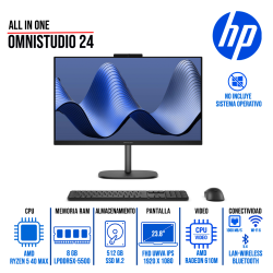 AIO HP OMNISTUDIO 24-CV0053LA 23.8", FHD UWVA IPS, AMD RYZEN 5, 8GB LPDDR5X, 512GB SSD M.2 SIN SISTEMA OPERATIVO
