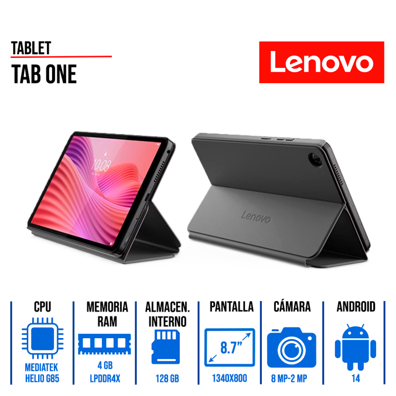 TABLET LENOVO TAB ONE 8.7" MEDIATEK HELIO G85, 4GB RAM LPDDR4X, 128GB EMMC 5.1